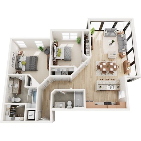 Floor plan for 2 beds, 2 baths, 1164 sqft